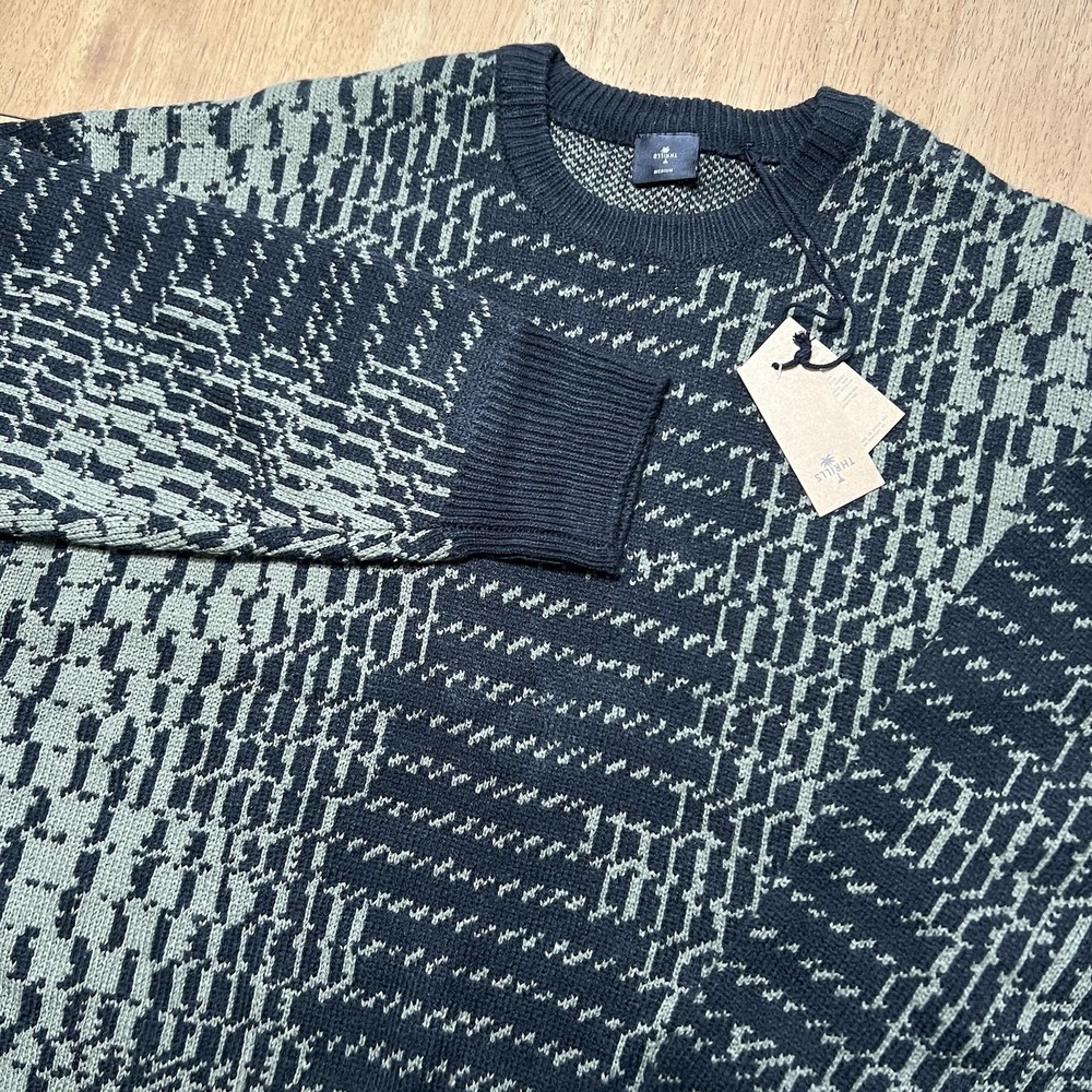 Thrills Kitsch Crew Neck Knit Sweater Men's Medium Tarmac Black Olive Green